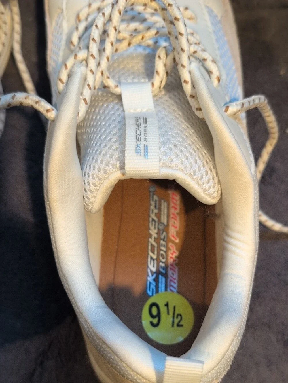 Skechers Women’s Lace-Up Mesh Sneakers in White and Tan